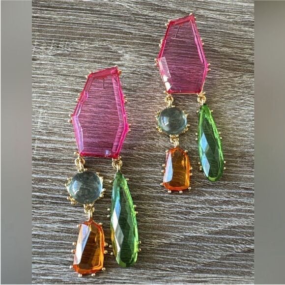 Colorful Geometric Drop Earrings A1327 - Picture 4 of 6